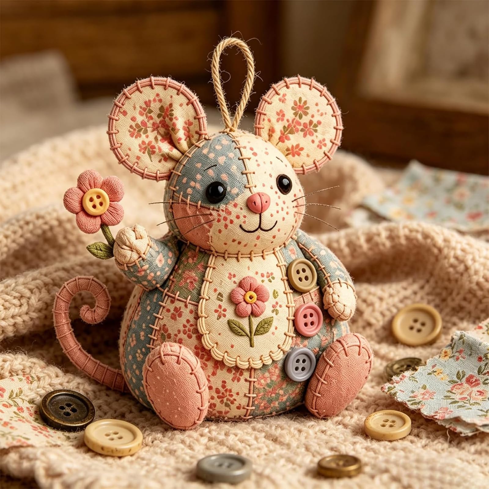 Patchwork-Maus-DIY-Set, handgefertigtes Patchwork-Maus-Nähset, niedliche 3D-Filzmäuse-Patchworks-Tier-Kits, komplettes Stofftierprojekt aus Filz,mit vorgeschnittenen Teilen,Füllung Knöpfen (#all)