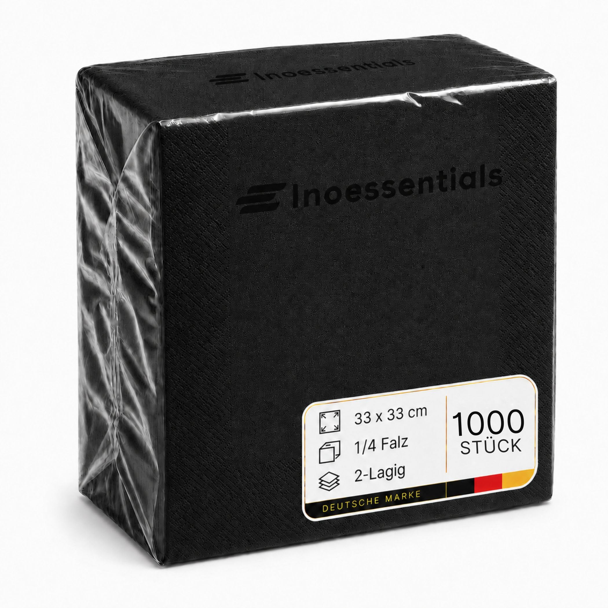 Inoverse 1000 servilletas de 2 capas, pliegue 1/4, 33 x 33 cm, color negro, servilletas de papel desechables para bodas, fiestas y gastros, servilletas decorativas de mesa