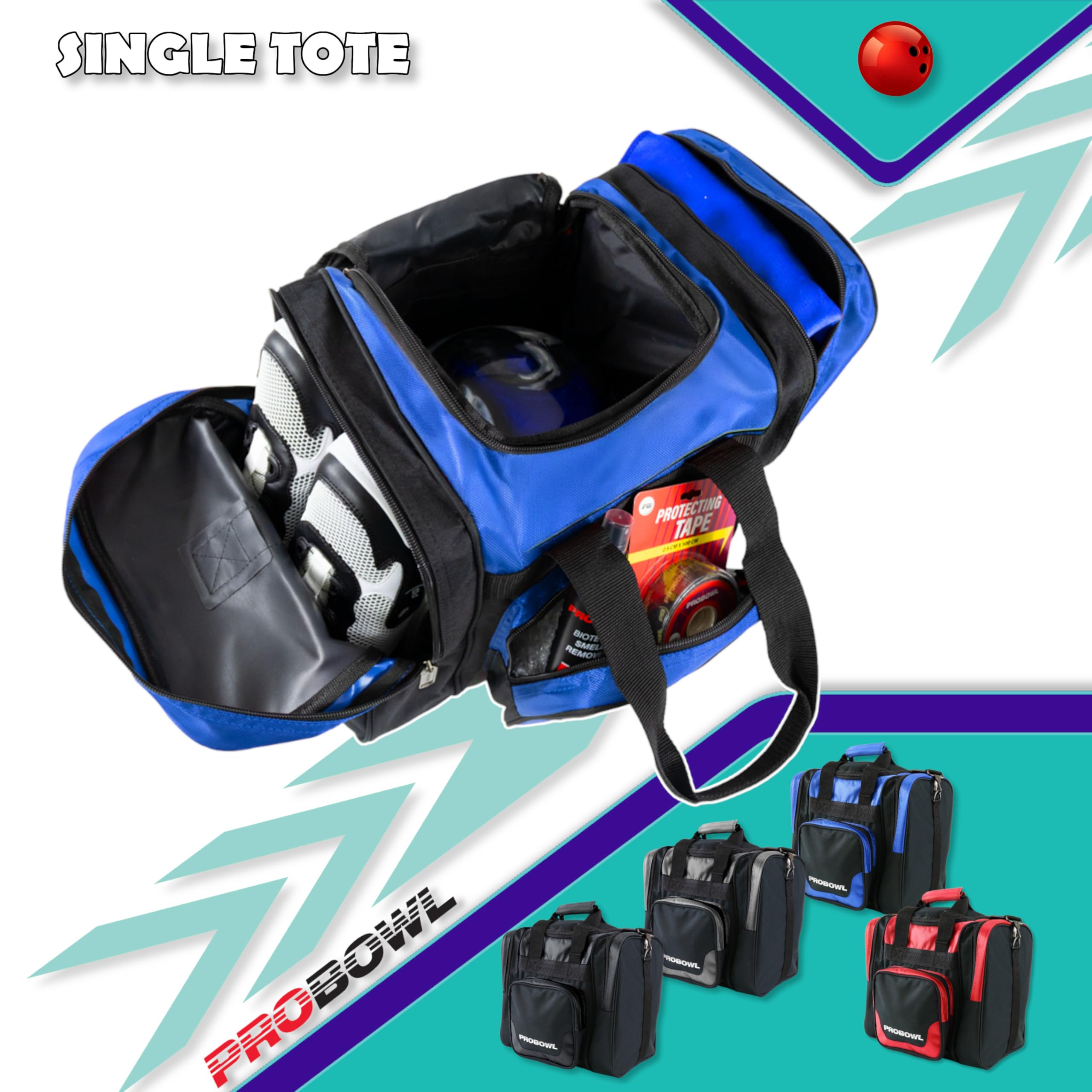Borsa da bowling Pro Bowl Single Tote – Borsa da bowling con scomparto per scarpe – Portatile con scomparti per accessori – Interno imbottito – Borsa da bowling leggera con tracolla – Nero/Rosso