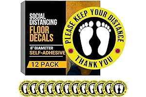 12 Pack of Social Distancing Floor Decals, 6ft Safety Signs Stickers, 8" Waterproof & Durable