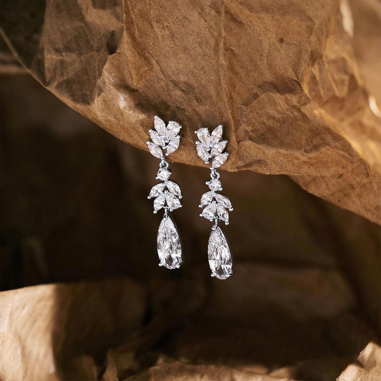 Dangle Drop Earrings for Women Wedding Bridal Rhinestone Long Cubic Zircon Dangling Crystal Chandelier Sparkly 14K Gold Plated Dainty Trendy Jewelry - Image 6