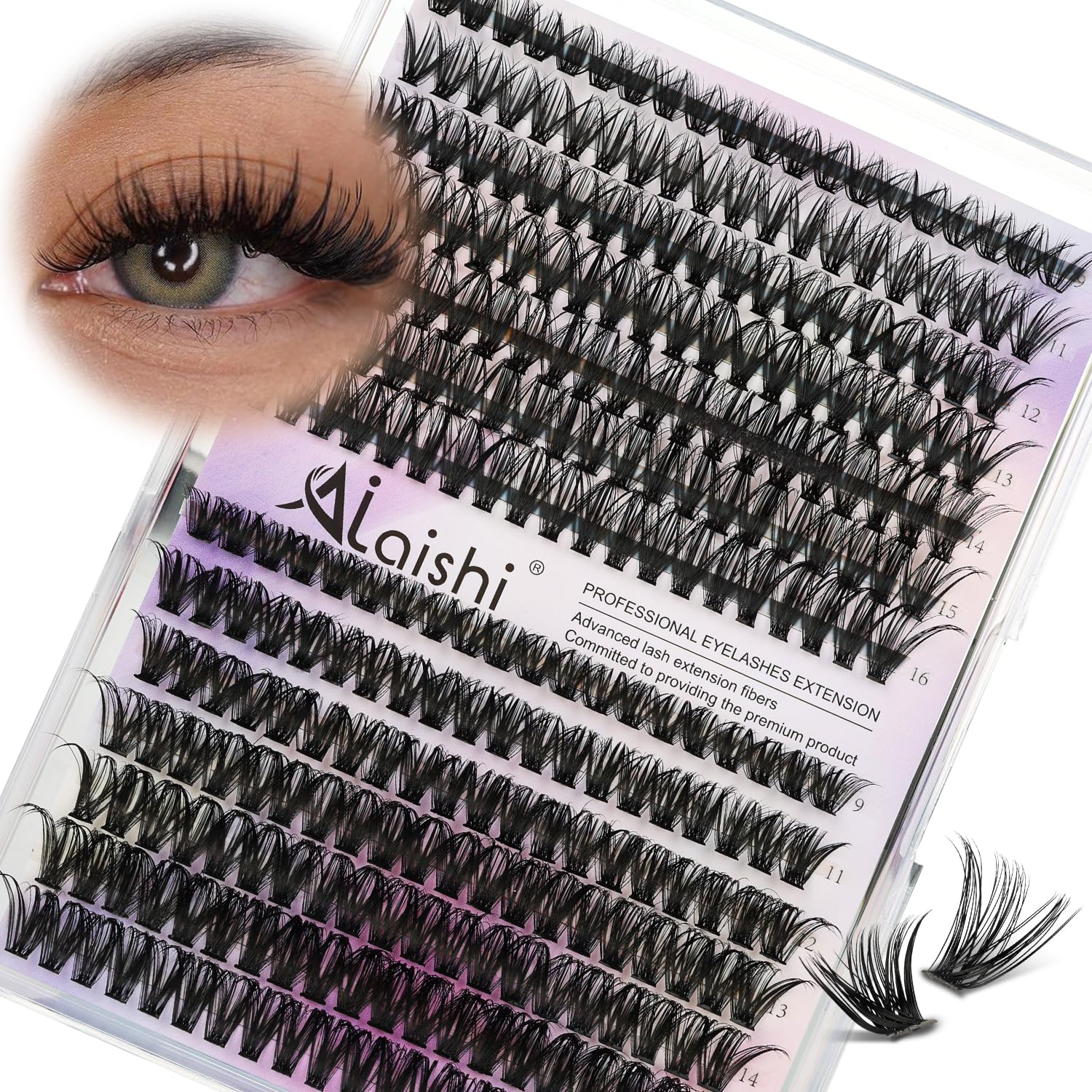 AILAISHI Lash Clusters, DIY Cluster Eyelash Extensions 9‑16mm, 40D+50D, 280pcs Fluffy D Curl Natural Lashes–Fake Cat Eye Wispy Individual Clusters