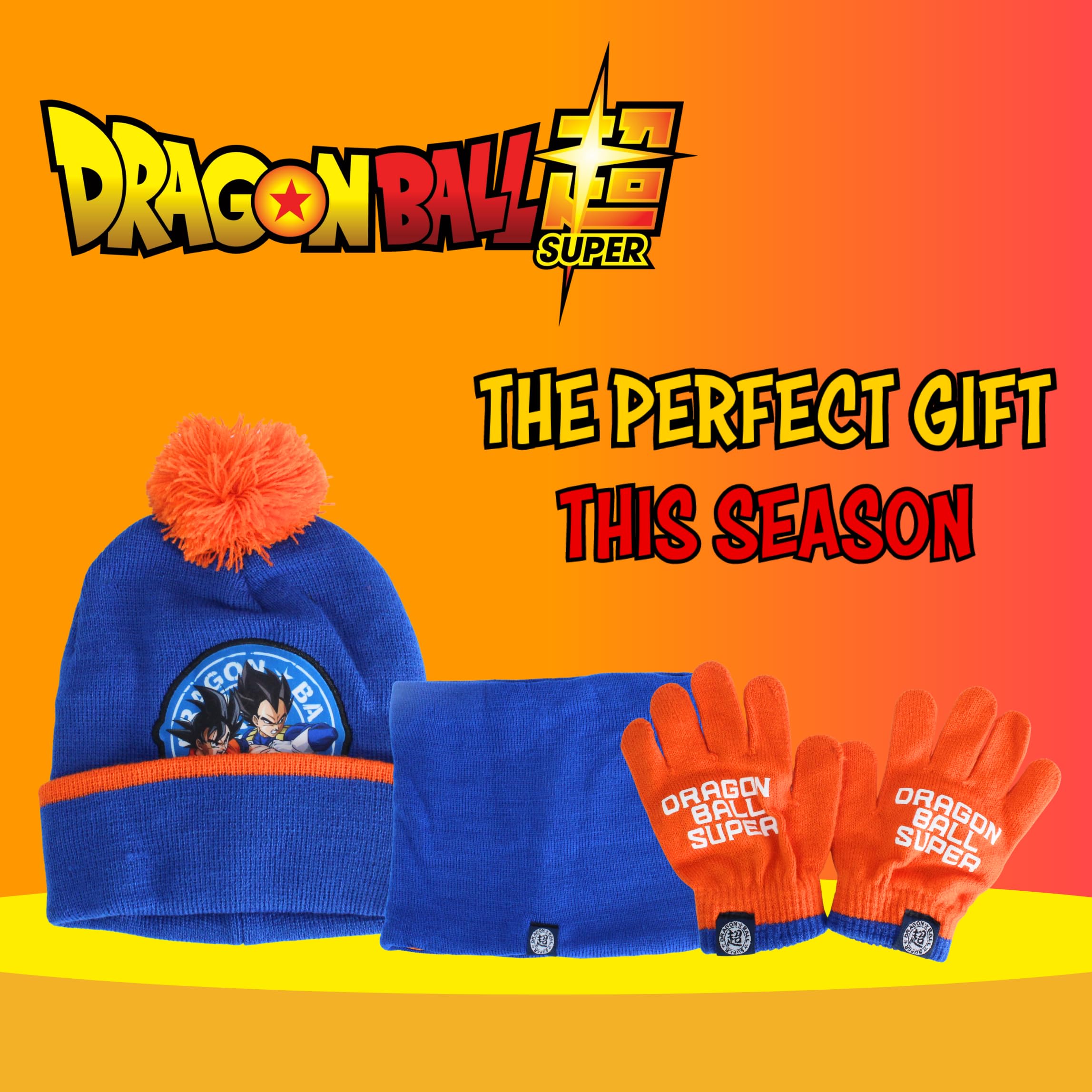 Dragon Ball Z Gorro Bufanda y Guantes para Niño, Conjunto de Invierno Infantil Diseño Goku, Regalo para Niños