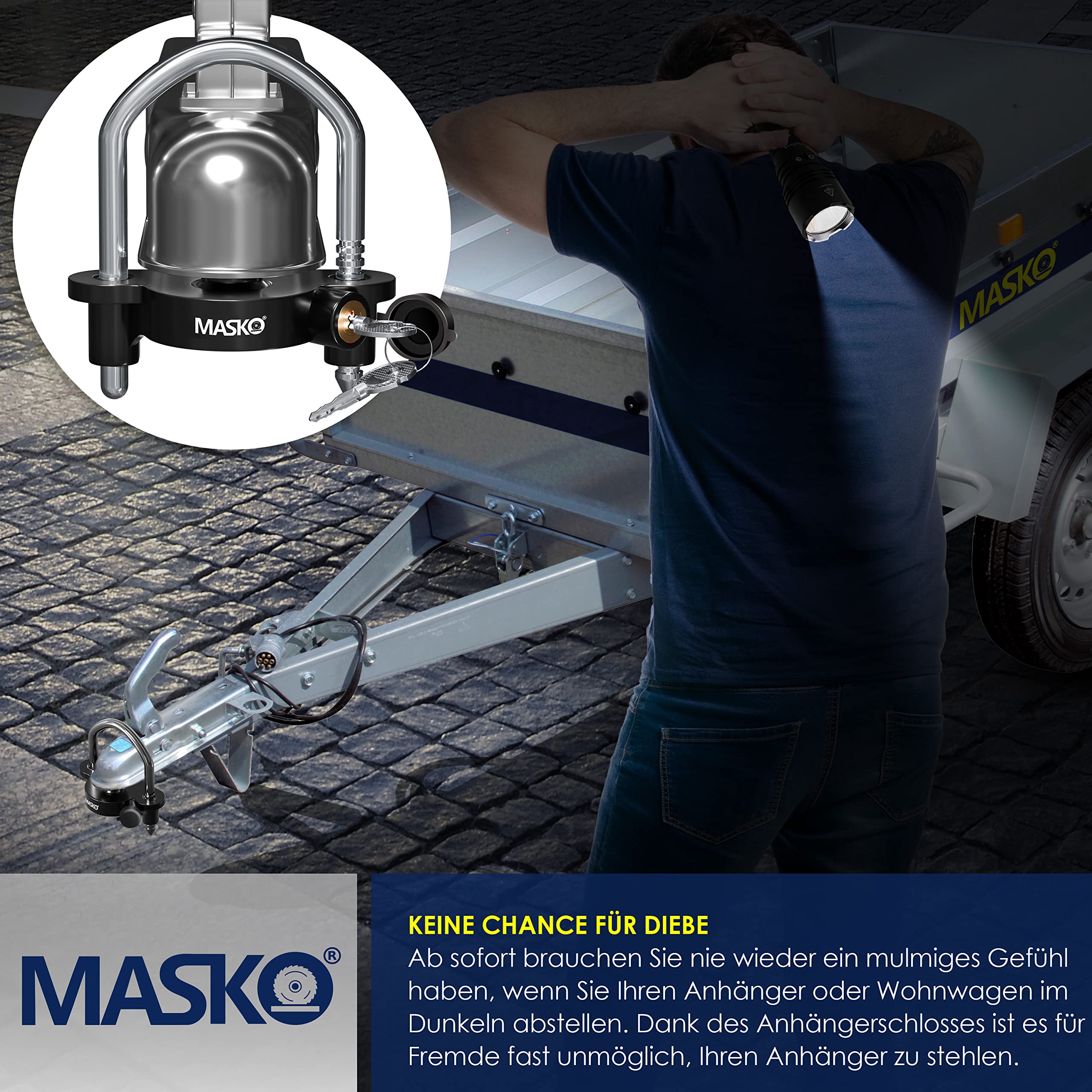 Lucchetto Per Rimorchio MASKO - Sicurezza Antifurto Per Ganci Da Traino 50mm, Con Coperchio - Foto 2