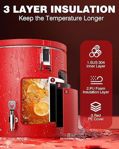 Miniatura 3 de PYY Dispensador de bebidas aislado, dispensador de bebidas calientes de 8 galones con interior de acero inoxidable 304 y boquilla, contenedor