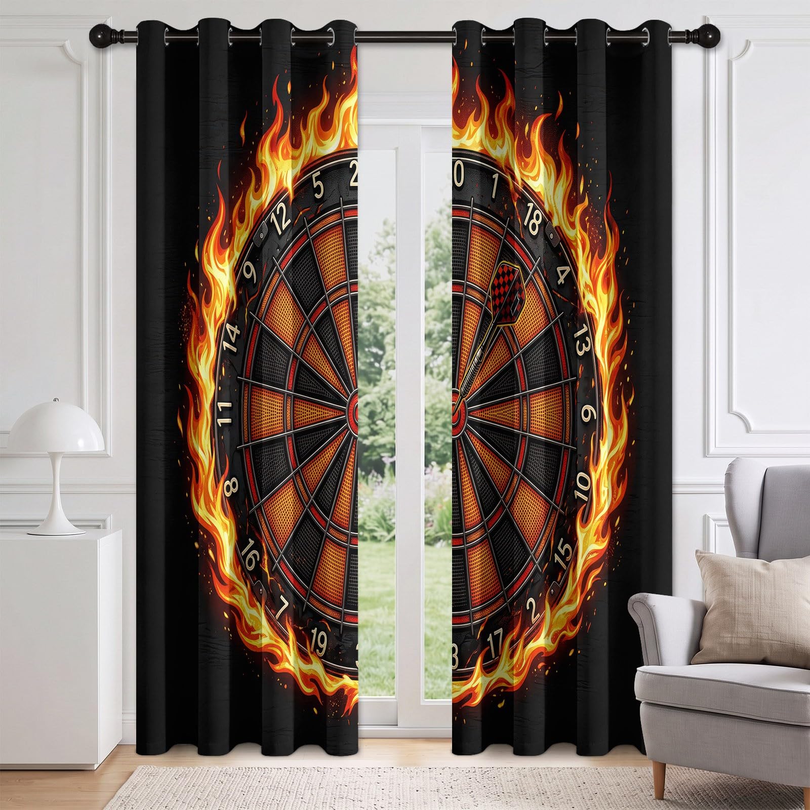 Générique Zasłony tematyczne Bar Gaming, 100% termicznie zaciemniające, odporne na ciepło, przelotki, 2 panele 132 x 240 cm, nieprzezroczysta zasłona do docelowej rzutki, chłodzenie, ochrona przed