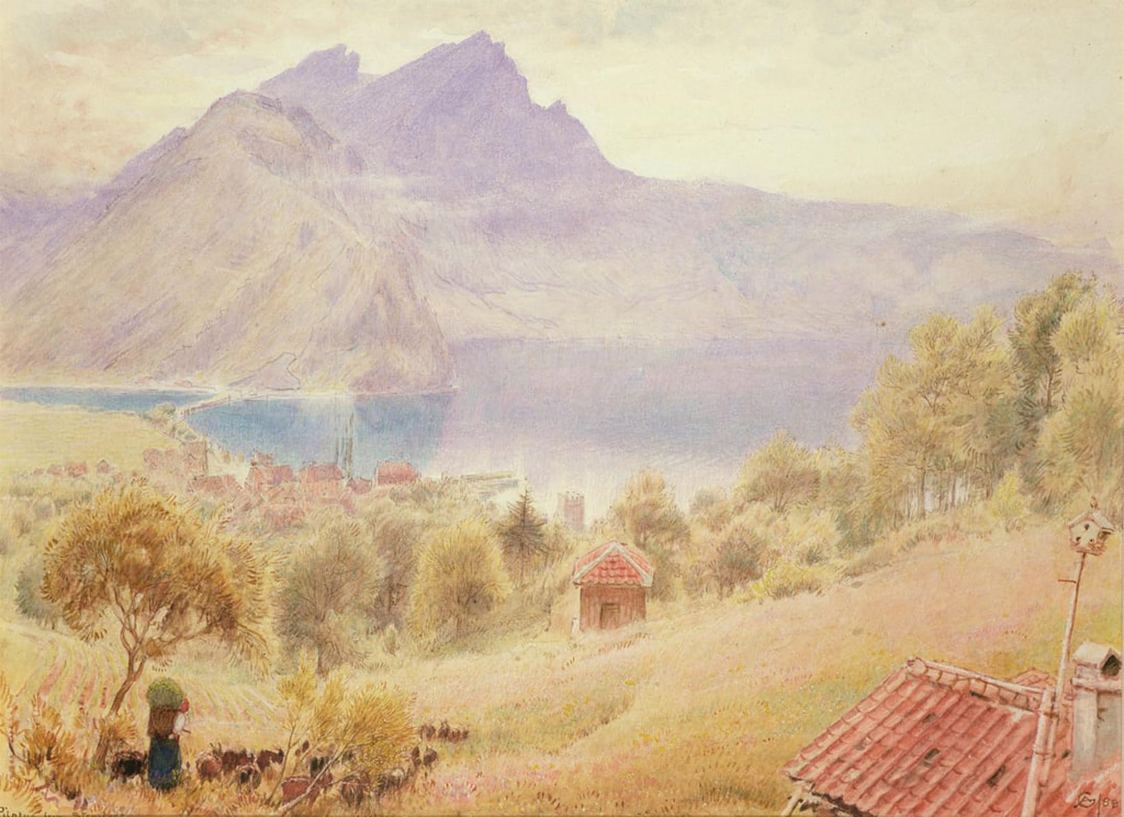 Serendipitp No Frame Abstract Painting Mural Print Picture Wall Decor Painting Pilatus From Stanstadt Switzerland By Albert Goodwin Vintage Wall Artwork For Home Decor 60X90cm