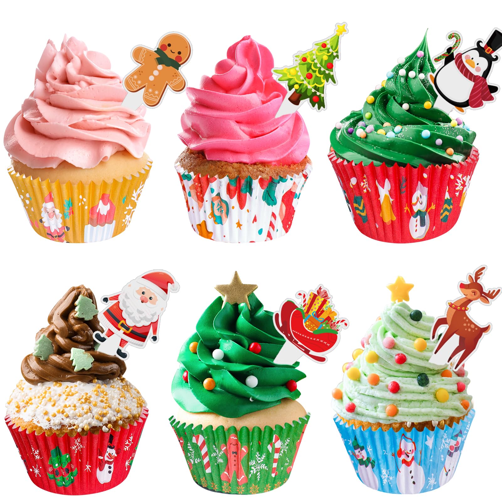 Qumenan 600-Pack Christmas Cupcake Liners - 12 Holiday Designs, Grease-Proof Paper, Standard Size Baking Cups