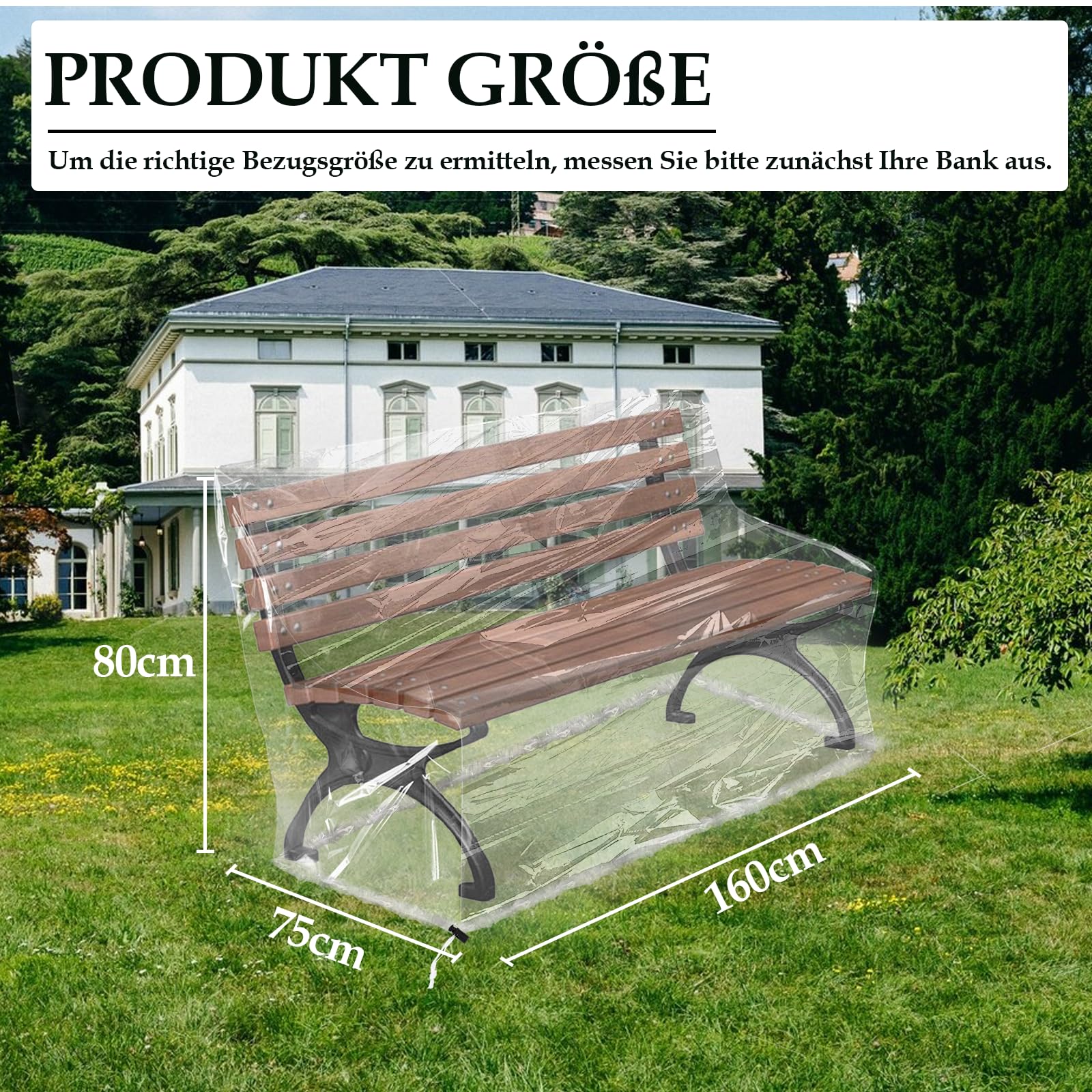 Lona protectora para banco de jardín de 3 plazas, transparente, con cordón, cierre de cordón, fundas de polietileno, 160 x 80 x 75 cm, para banco de jardín, protección contra la lluvia