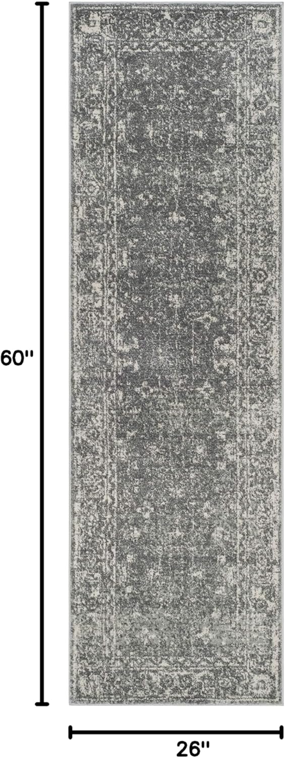 SAFAVIEH Evoke Collection Accent Rug - 2'2" x 5', Grey & Ivory, Shabby Chic Distressed Design, Non-Shedding & Easy Care, Ideal for High Traffic Areas in Entryway, Living Room, Bedroom (EVK270S)