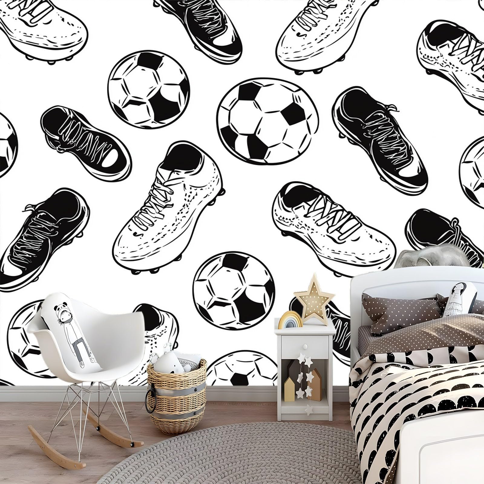 Tapeta sportowa Drużyna Piłka nożna Czarny Biały 400X280Cm(Wxh) Fototapety 3D Tapety Tapety Włóknina Dekoracje Ścienne Nowoczesne Fototapety