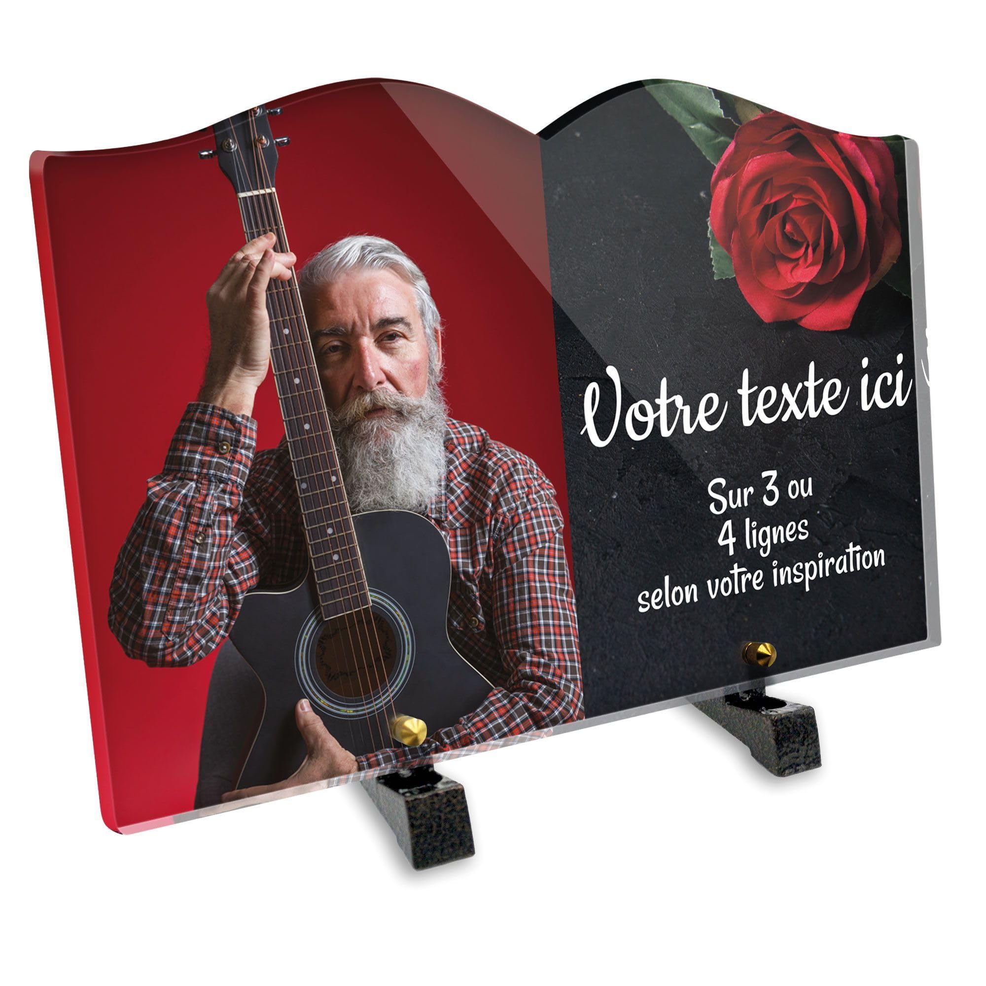 Plaque funéraire personnalisable avec photo livre plexi ardoise 30x20 cm