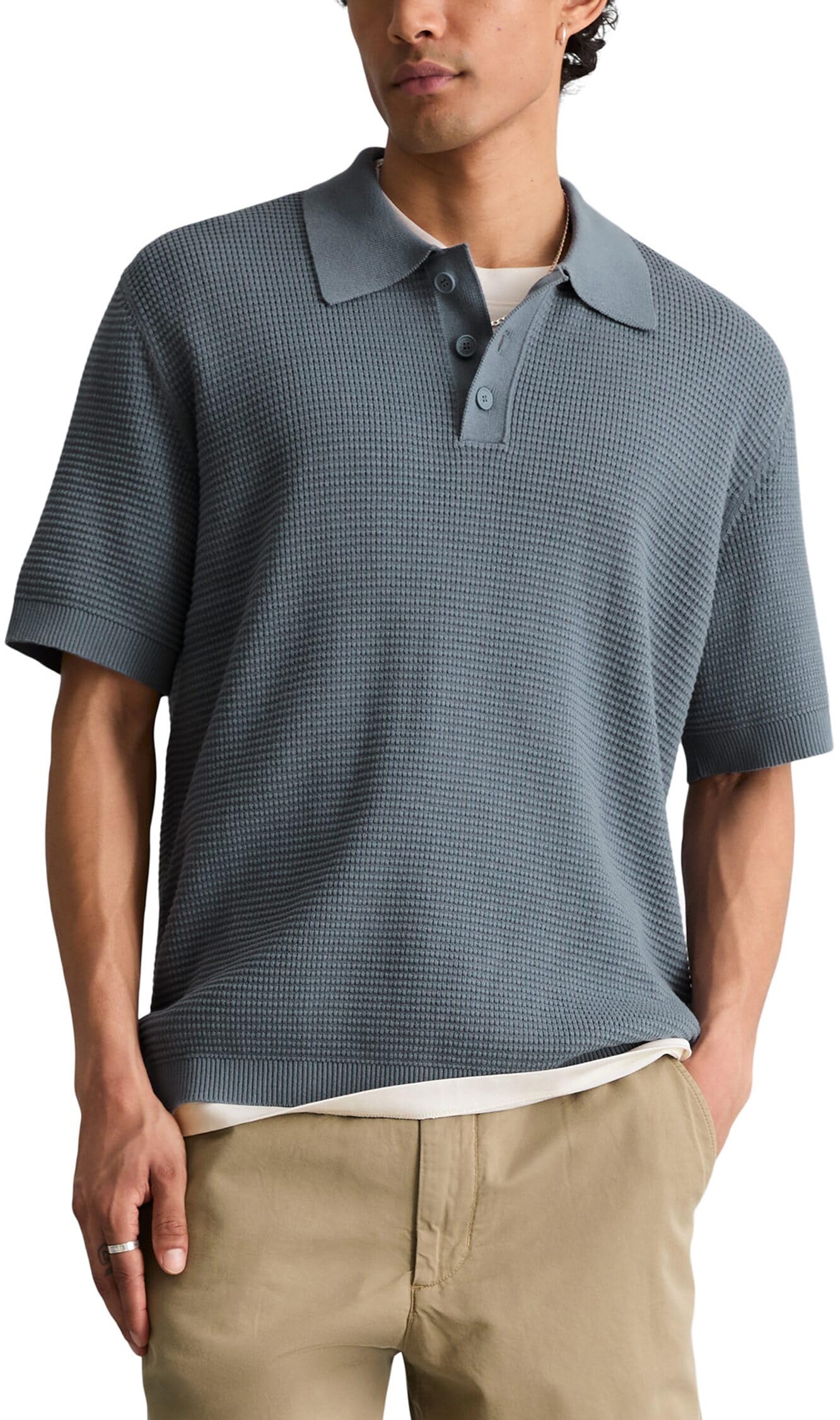 Marc OߴPolo Denim Herren Kurzarm-Poloshirt mit Waffelstruktur Regular Fit