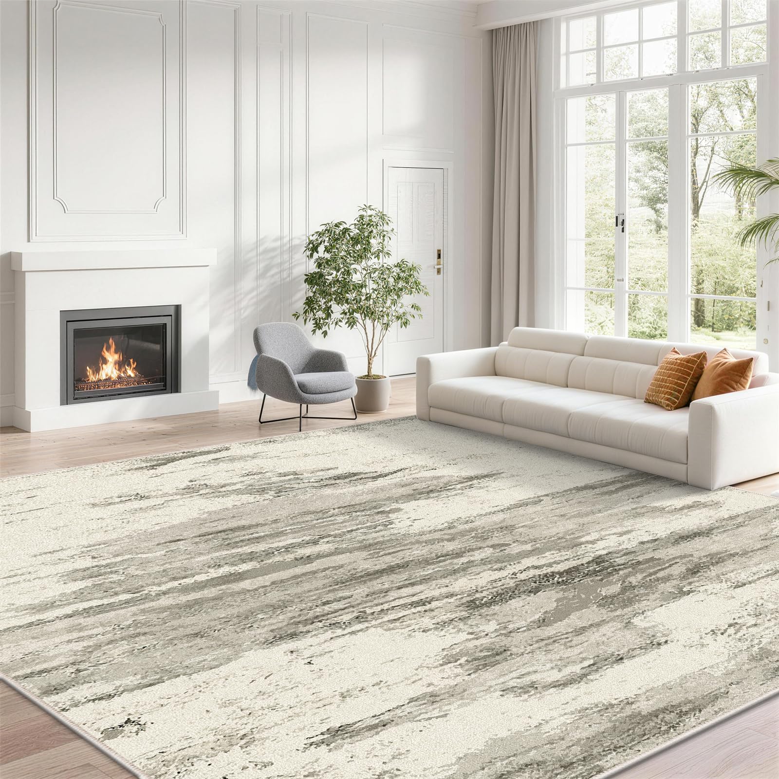 JOYARR Living Room Rug, Washable Non-Slip Low Pile 120x160cm, Greige