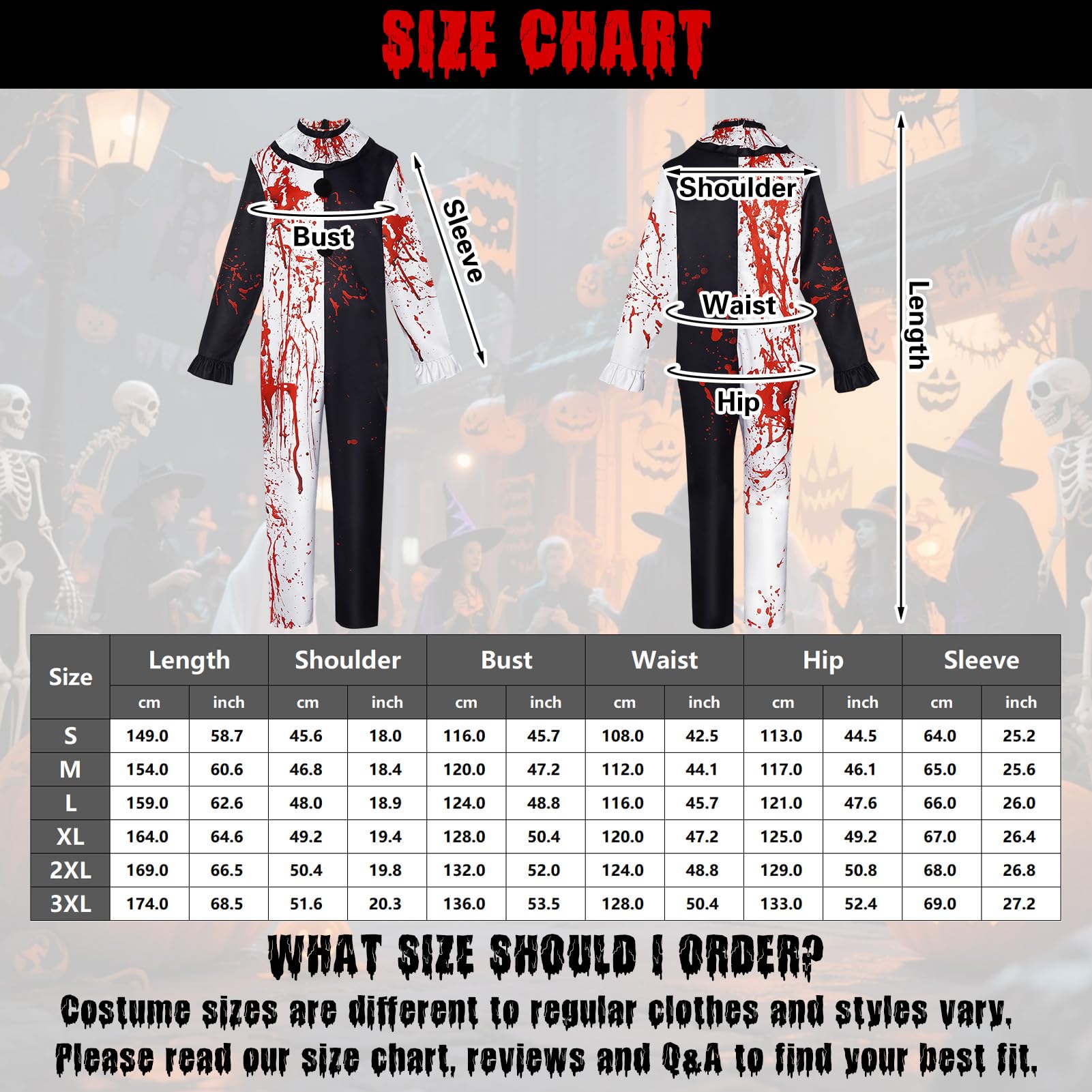 Maryparty Terrifier Costume Adult Killer Terrifier Clown Black White Jumpsuit Cosplay Costume for Halloween Party (MEN, M) - Image 2