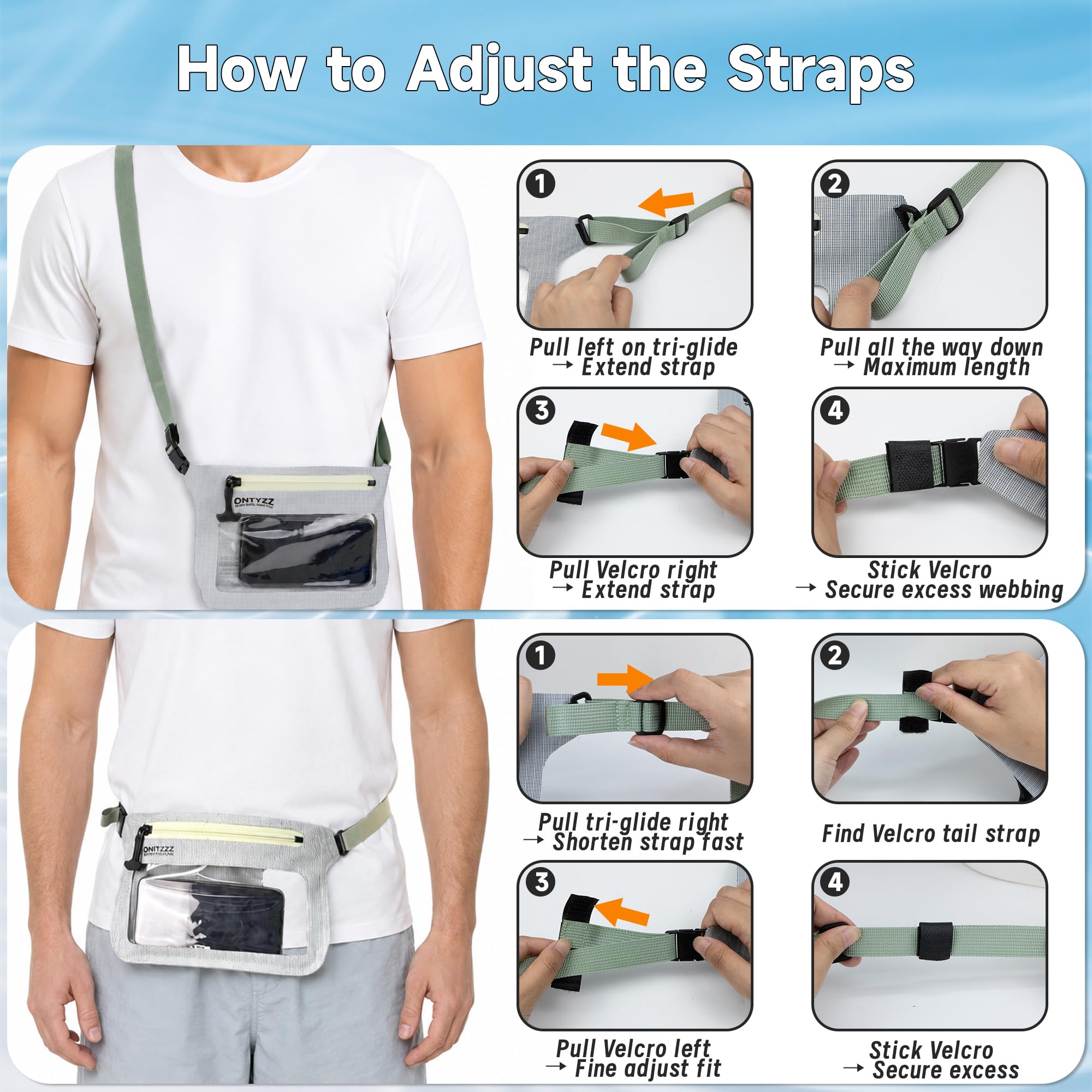 IPX8 Sac Banane Imperméable 2 Pièces Pochette Etanche avec Sangle Hanche Réglable Grande Capacité Ecrans Tactiles Pochette Téléphone Portable pour Sports Nautiques Natation Plage Sorties en Bateau