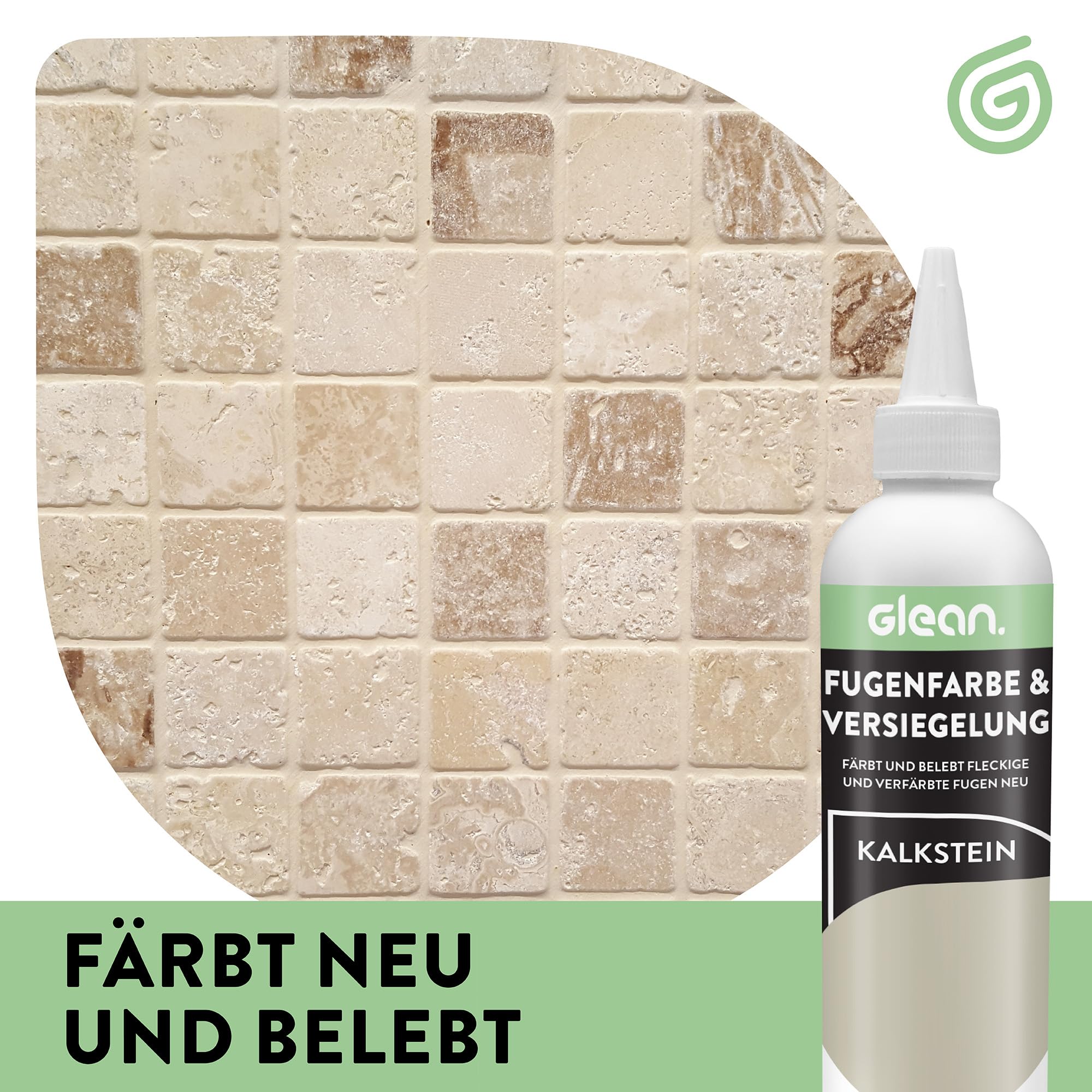 GLEAN Fugenfarbe & Versiegelung Kalkstein | 340g | Erneuert & schützt Fliesenfugen | Mit Schaumstoffpinsel | Atmungsaktiv & fleckenresistent | Für Bad, Dusche & Küche
