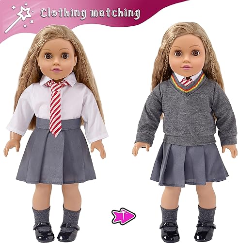 Miniatura 3 de Ebuddy Hermione Granger Ropa de muñecas inspirada zapatos para American Girl Dolls 8 unidades Uniforme escolar de Hogwarts-con capa