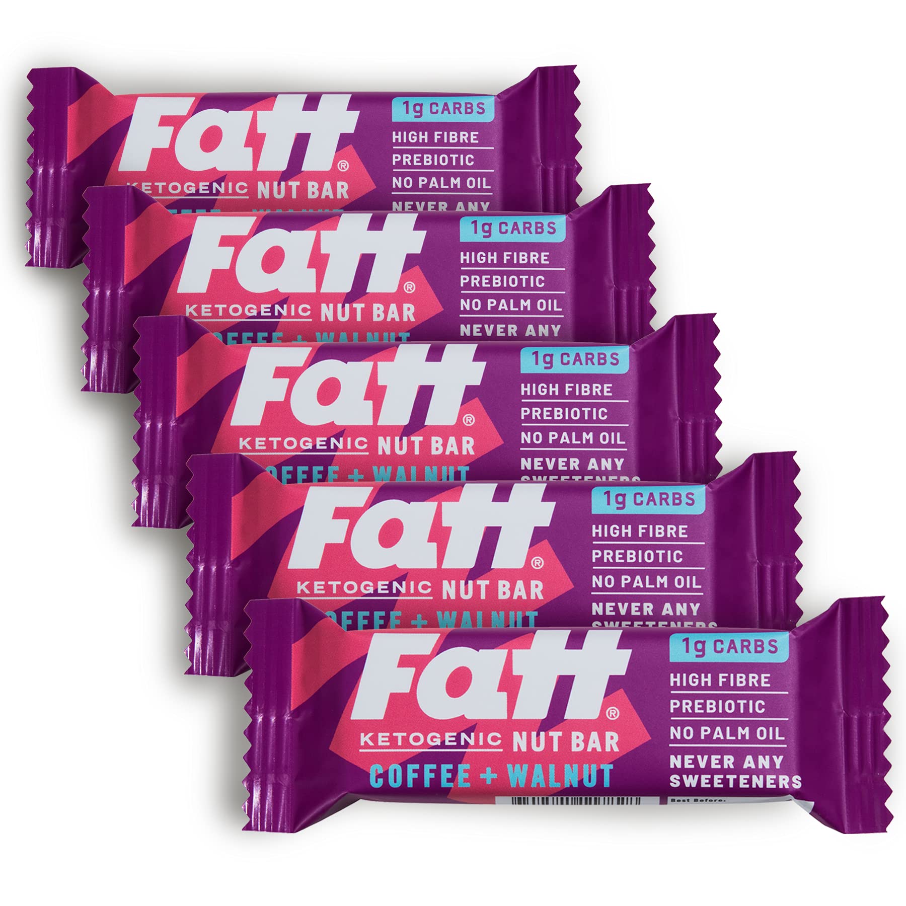 Fatt (aka Fattbar) Ketogenic Nut Bars (Coffee & Walnut, 5Pack) New
