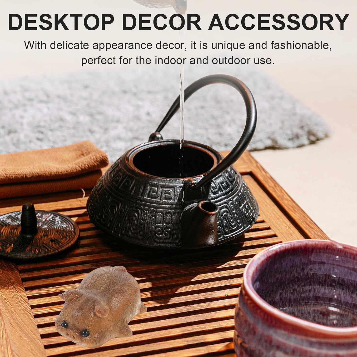 Alipis Wooden Carved Pig Figurine Creative Zodiac Decor Green Sandalwood Desktop Ornament Home Decoration Collectible Animal Accent for Living Room