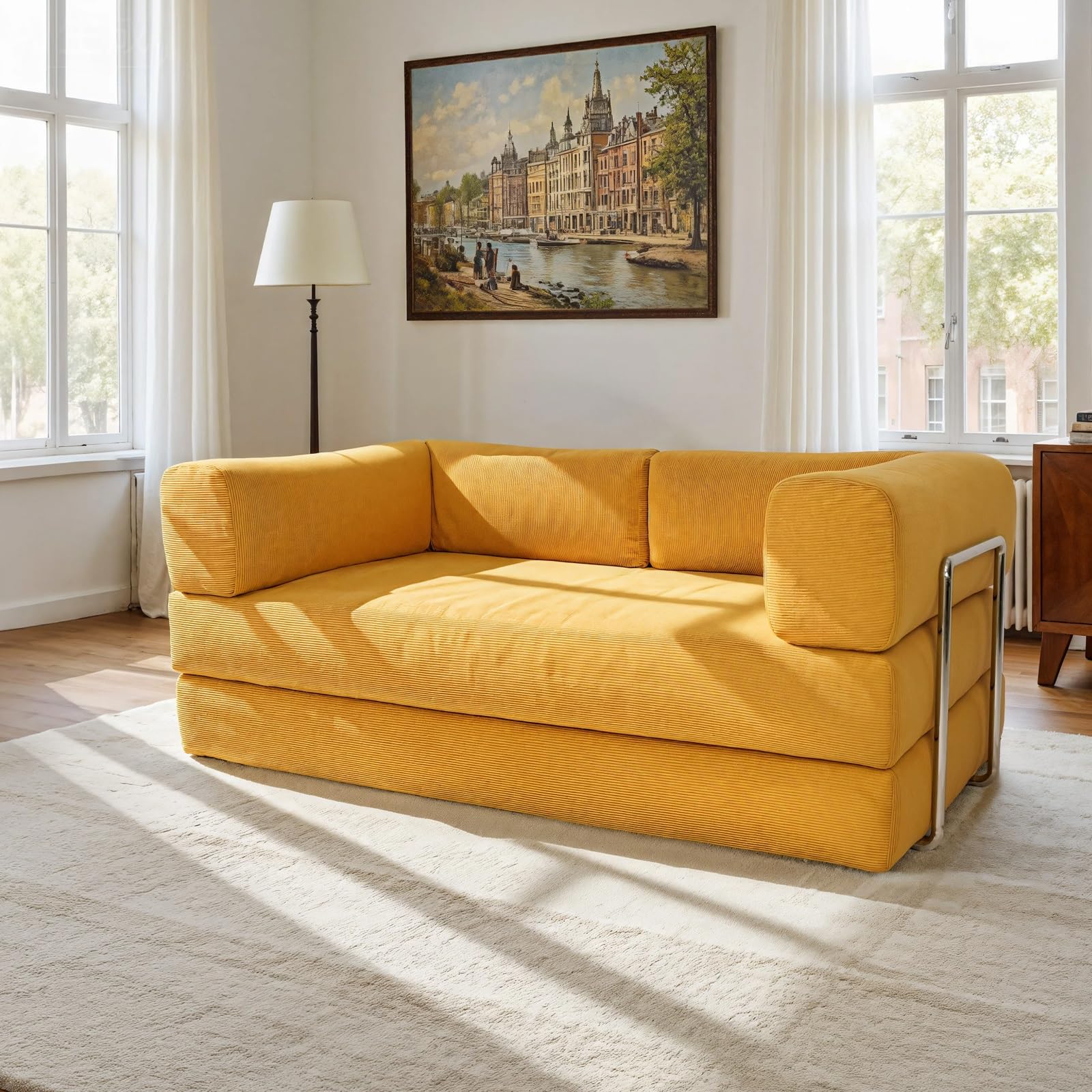 Modulares Ecksofa, hochelastischer Schaumstoff, wandelbares Standsofa mit Schlaffunktion für das Wohnzimmer(150x100x75cm)