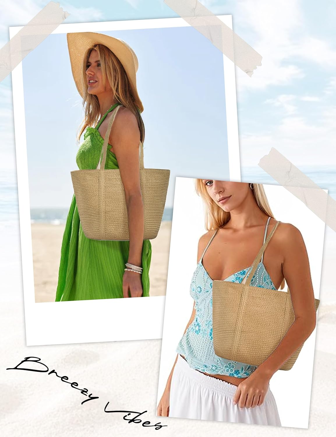 Straw Bags for Women, Woven Straw Tote Bag Raffia Beach Shoulder Handbag for Summer Travel 2026
