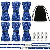 6 Pack Adjustable Rope Tensioner Set with Alloy Buckles and Storage Bag, Tie Down Ropes for Tent, Tarp, Hammock, Clothesline, Luggage & Outdoor Use (Blue