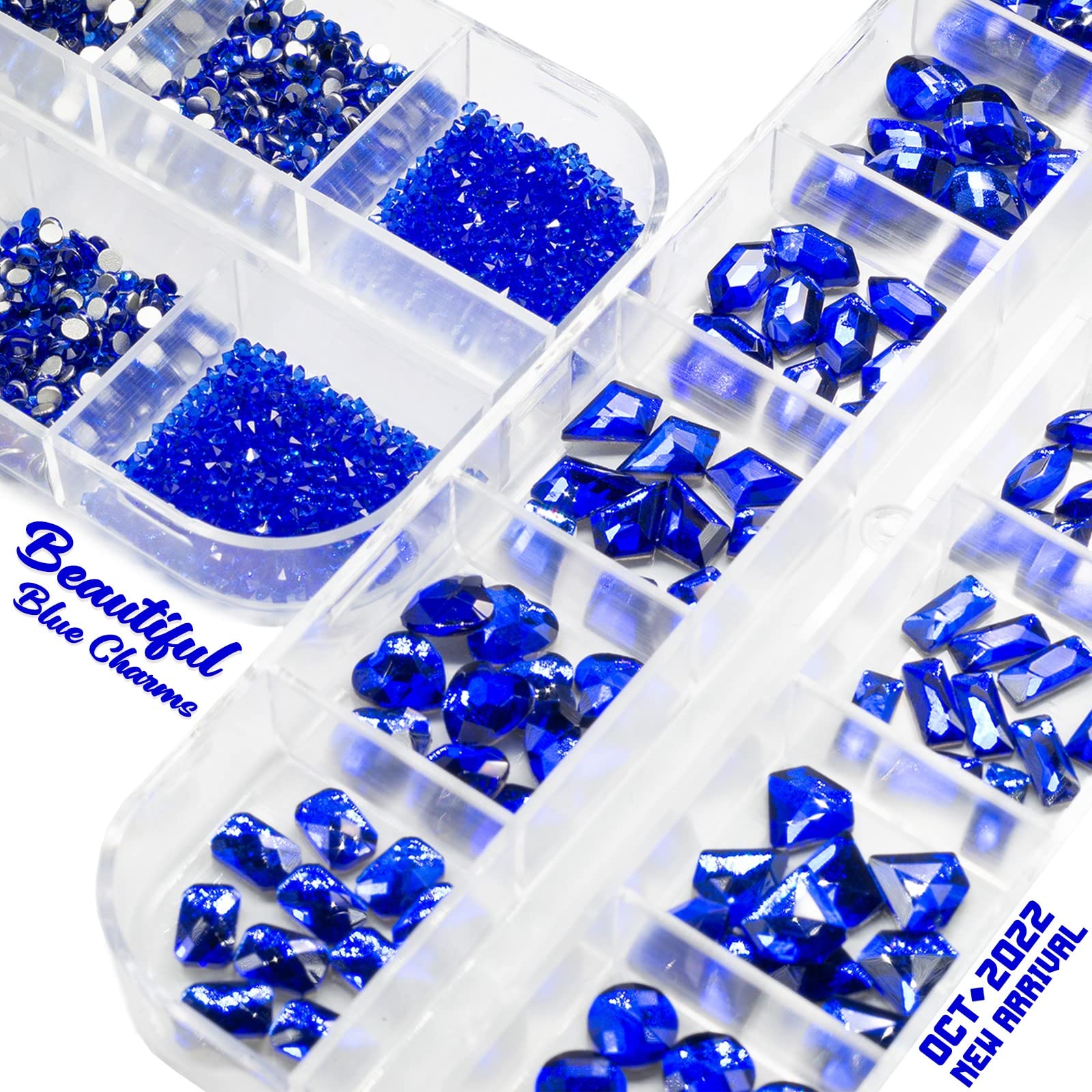 qiipii4080Pcs Blue Nail Rhinestones Flatback Royal Blue Sapphire Round Beads K9 Glass Gems Stones Nail Art Gems Diamonds Jewels Nail Art Charms Supplies for Nails Face Eyes Makeup DIY Crafts Clothes