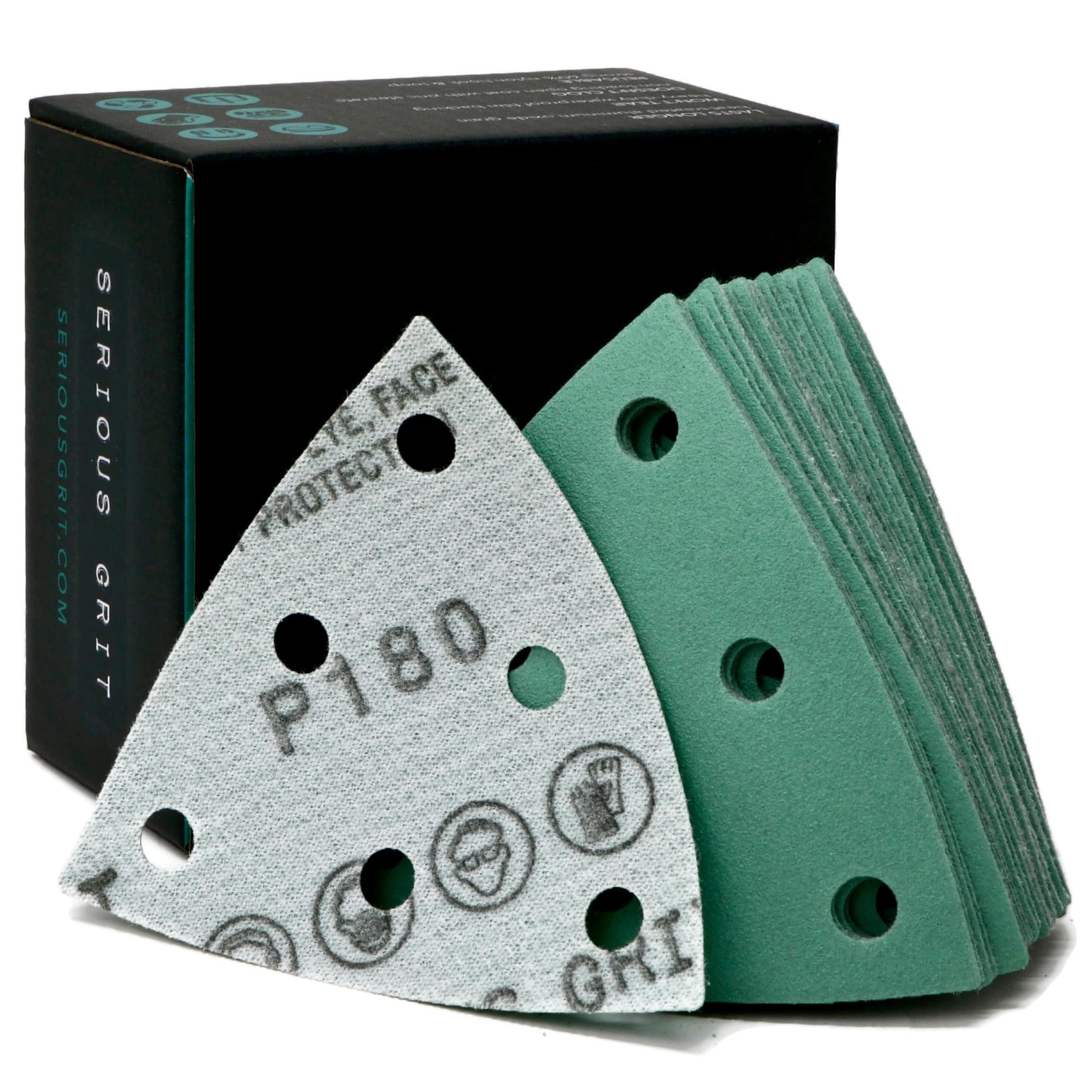 Serious Grit - 93mm 6-Hole P180 Grit Sanding Discs - Hook & Loop Sandpaper - Fits Festool ROTEX RO90 Delta Sanders - 50 Pack Box