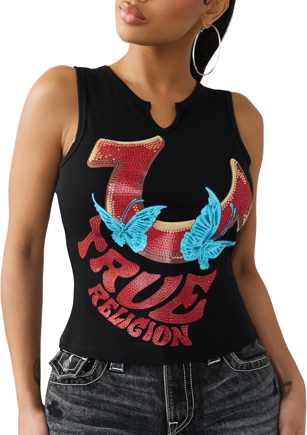 True Religion Women’s Notch Crop Tank – Racerback