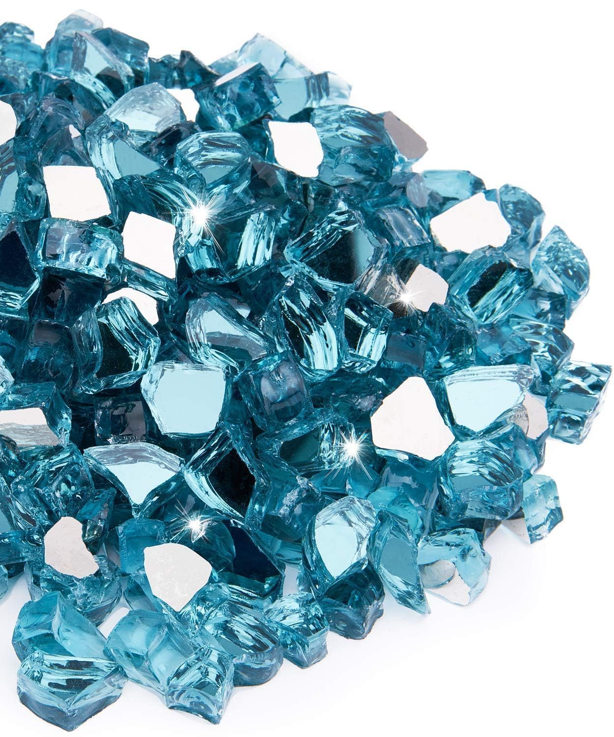 NUPICK 20 lb 1/2 Inch Reflective Fire Glass, Pacific Blue, Sparkly, Eco-Friendly, Convenient, Mirror Finish