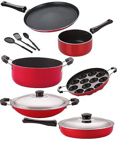 Nirlon Aluminium Non Stick Kitchen Utensil for Cooking Pots and Pan Set of 9 Pieces (FT13_SP(B)_AP(12)_AC_Cass20_FP12_3SPN)
