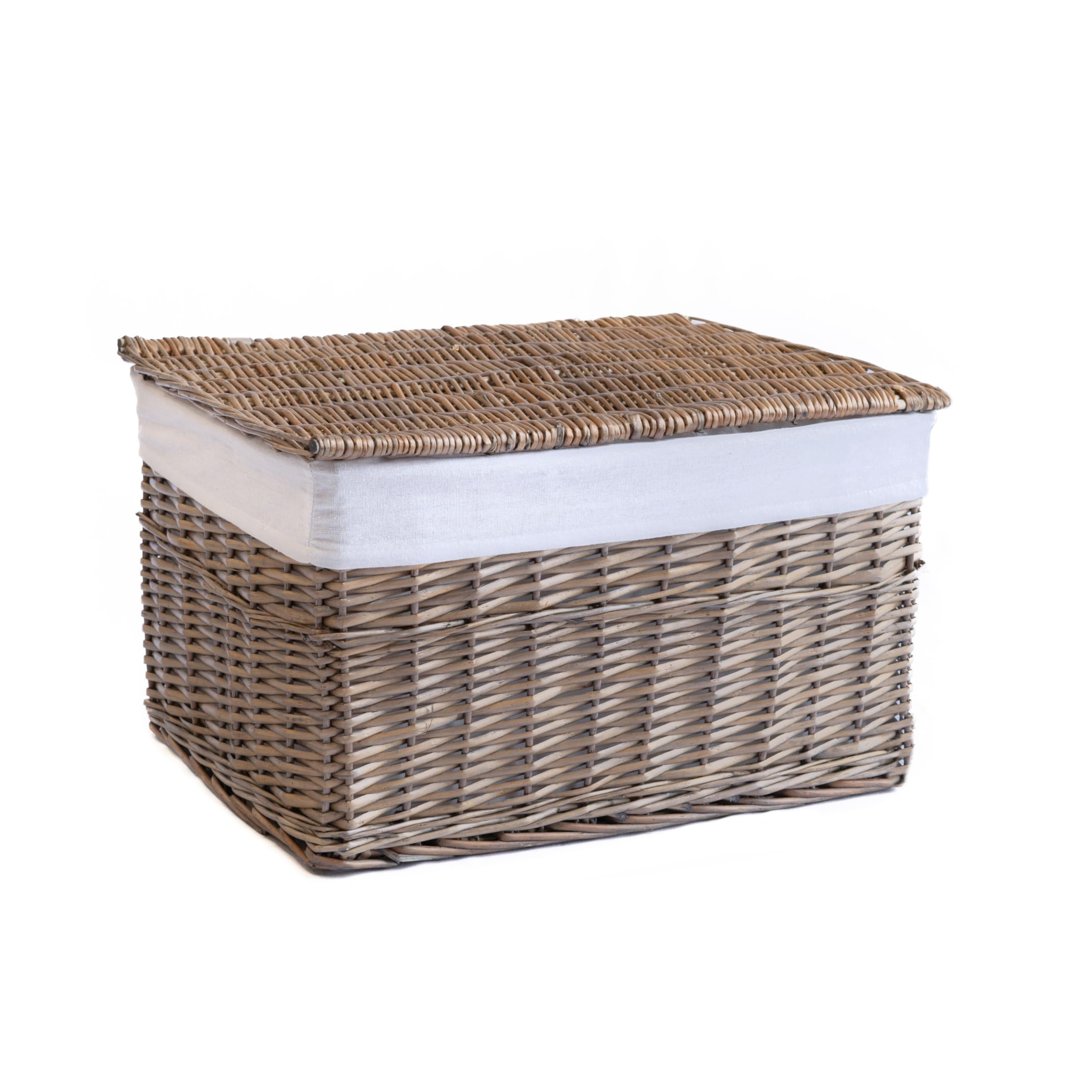 Arthur Cameron Natural Wicker Storage Basket Hamper Box (Antique Wash, Large)