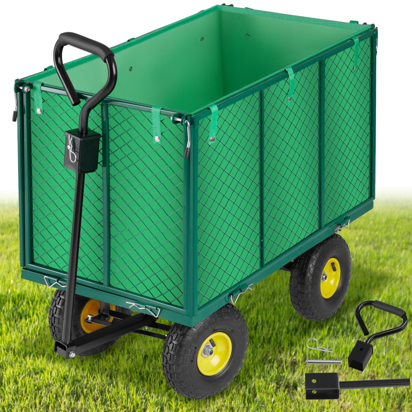 tectake® Bollerwagen, mit Seitenwänden klappbar, Handwagen, Transportwagen zum Anhängen und Ziehen, hochbelastbar bis 544kg, als Einkaufstrolley, Transportkarre, Rollwagen, Strand Bollerwagen