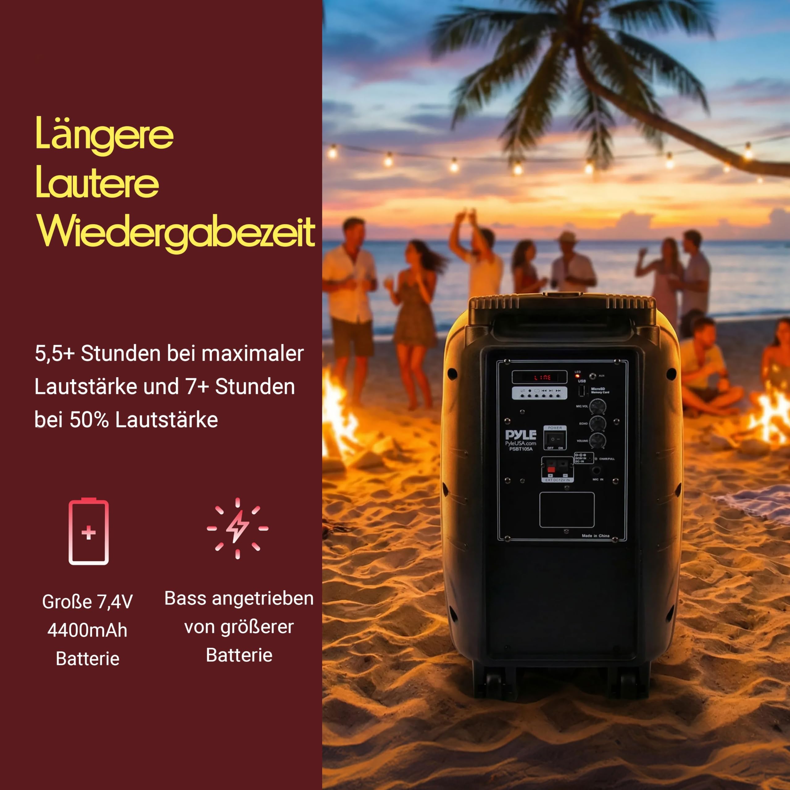 Pyle Musikbox Bluetooth Groß, Party Lautsprecher- 1000W, Partybox- mit Mikrofon, Soundbox- 10” Subwoofer, PA Anlage- Komplettset, Karaoke Maschine- LED Akku Anzeige, Party Speaker- MP3/USB/SD