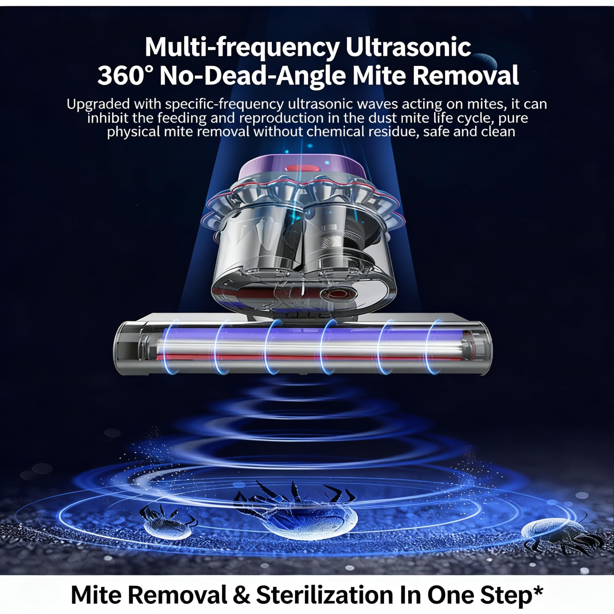Aspirador De Colchón Portátil Con UV Sensible A Luz Inteligente Eliminación De Ácaros Por Ultrasonidos Succión Con Detección Automática Rodillo Anti-enredos Limpieza Profunda Para Cama, Sofá, Alfombra