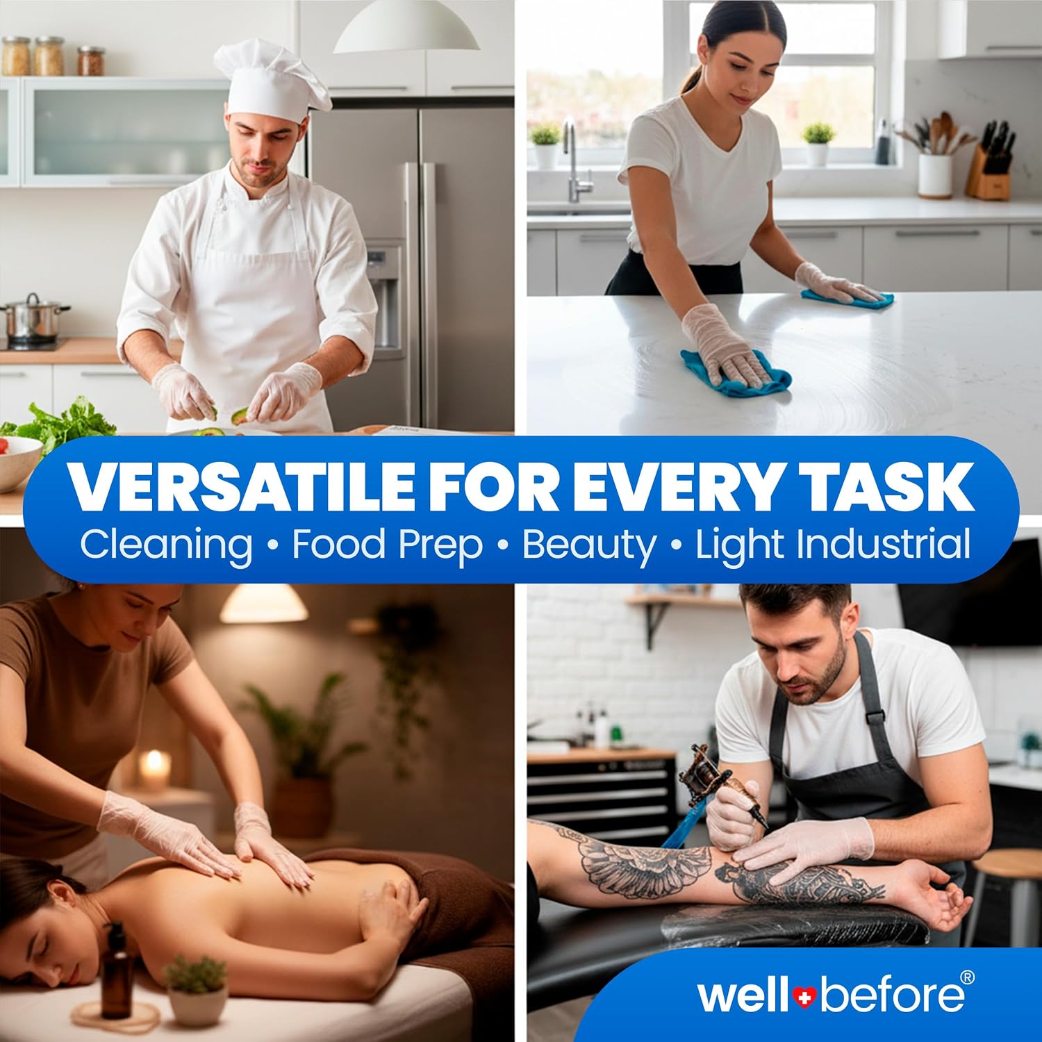 Well Before Synmax 4g Clear Vinyl Disposable Gloves, Latex-Free Powder-Free Gloves for Food Prep, Cleaning