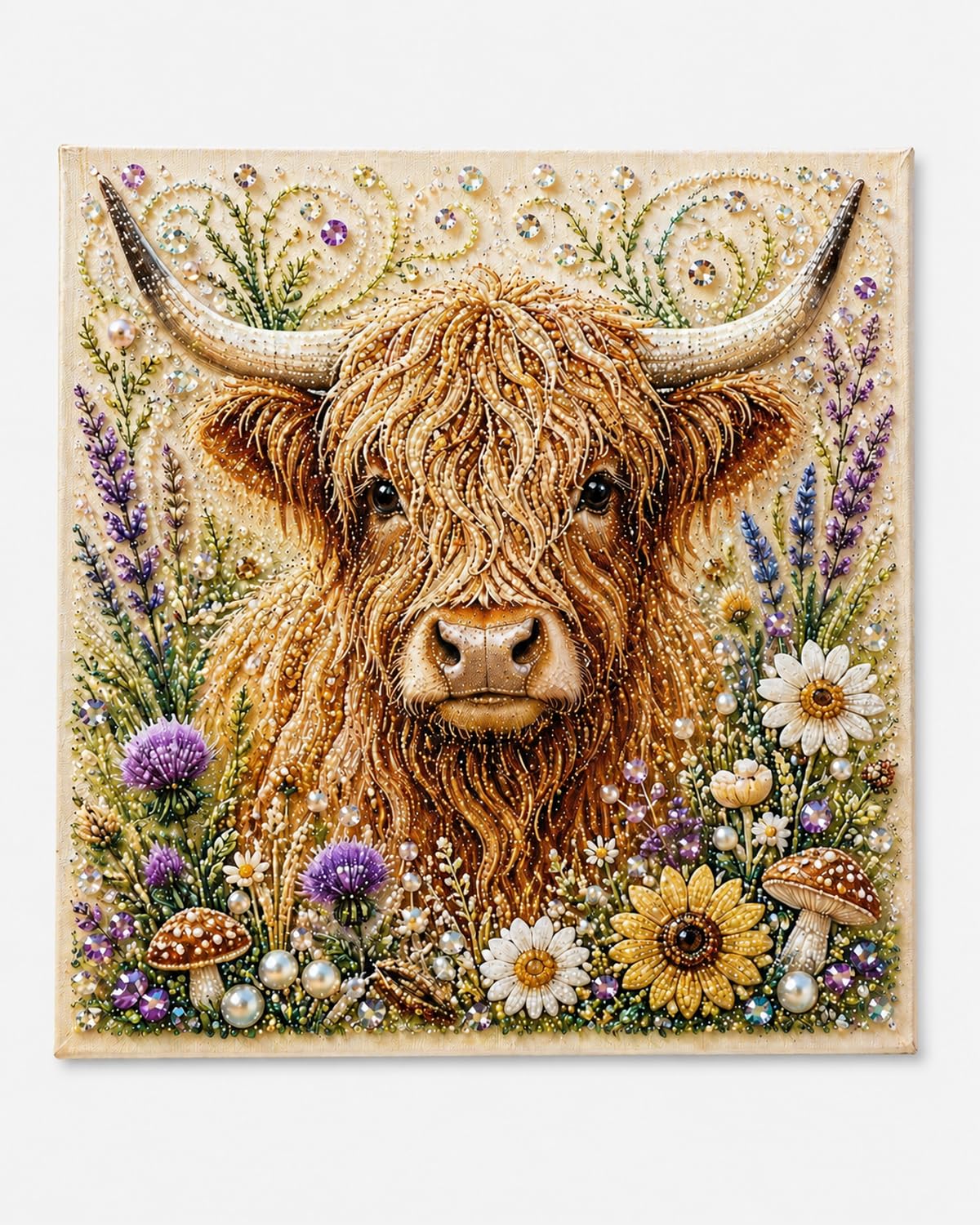Highland Cow Pearl Art Kits for Adults, Floral Diamond Art DIY Craft — image 1