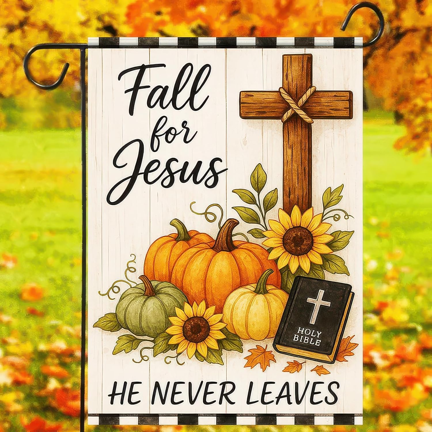 Fall for Jesus Garden Flag 12x18 inch Double Sided Christian Autumn Yard Banner with Pumpkins Flags Sunflowers Cross Bible Verse Religious Outdoor Flag for Fall Thanksgiving - Image 4