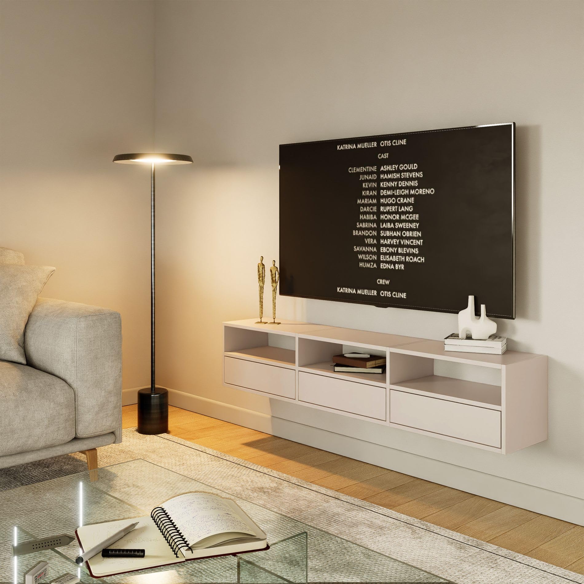 Selsey TV Lowboard - Kaschmir Farbe Moderne Fernseher Kommode 150 x 30 x 30 cm (BxTxH) TV Unterschrank für Wohnzimmer Schrank mit Klappen Push to Open Lowboard Hängend TV Cabinet Wandmontage