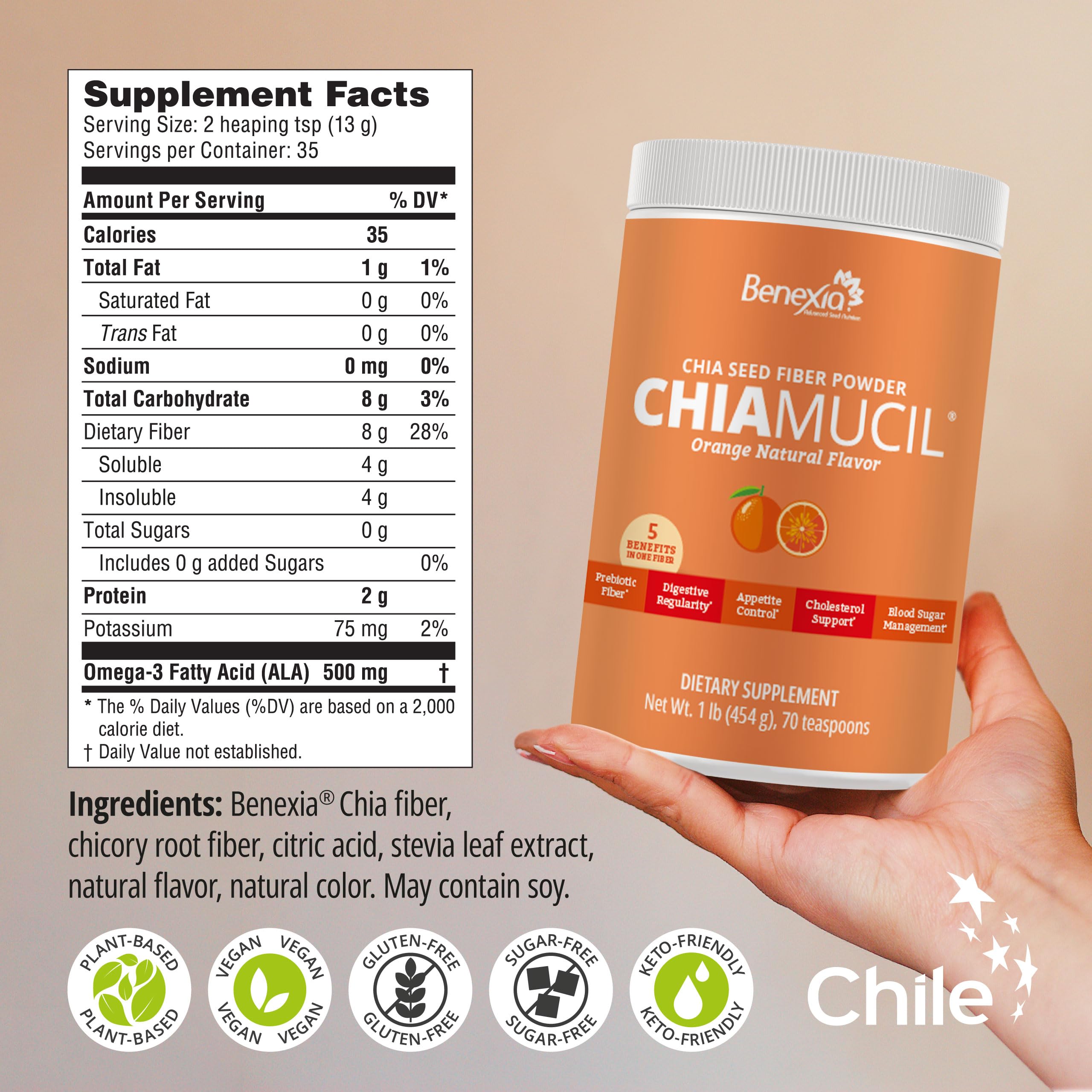 Chiamucil Prebiotic Chia & Inulin Fiber Powder, Orange, 35 Serv — Amazon image 2