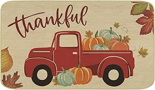 Comfoyar Truck Pumpkin Doormat, 17" x 30'', Thankful Autumn Welcome Mat, Non Slip Rubber Backing, Easy Cleaning, Absorbent, Resist Dirt Front Door Rug for Entry, Patio, Garage