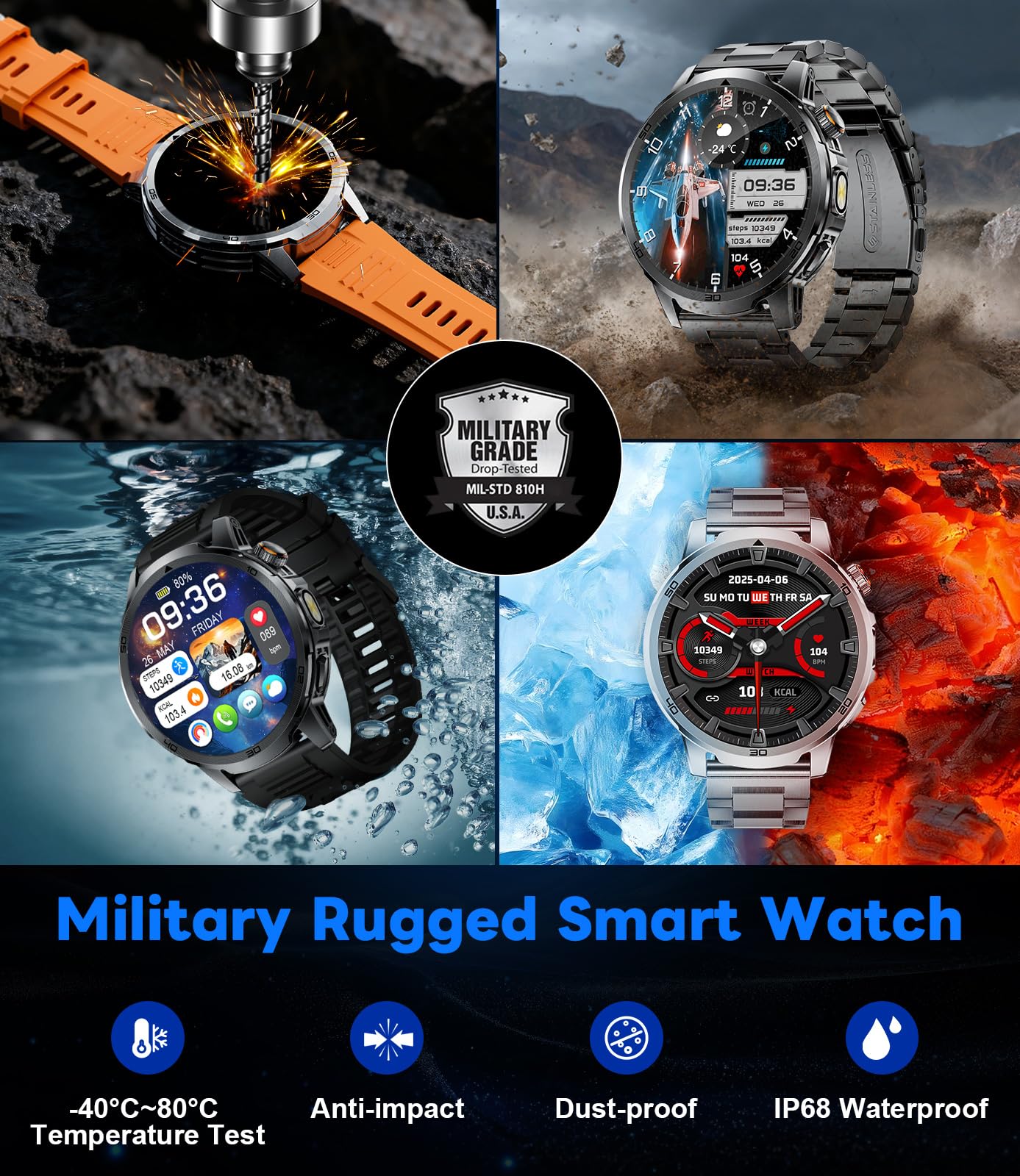 Smartwatch Uomo, 1,85 Pollici HD Display con Chiamate Bluetooth/1000 mAh/Torcia, Frequenza Cardiaca/Sonno, 110+ Modalità Sportive, Orologio Smartwatch Compatibile con Android e iOS, Argento