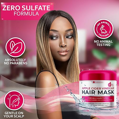 Miniatura 6 de Bellisso Mascarilla para el cabello con aceite de argán marroquí acondicionador profundo sin sulfato para cabello seco o dañado con aceite de jojoba