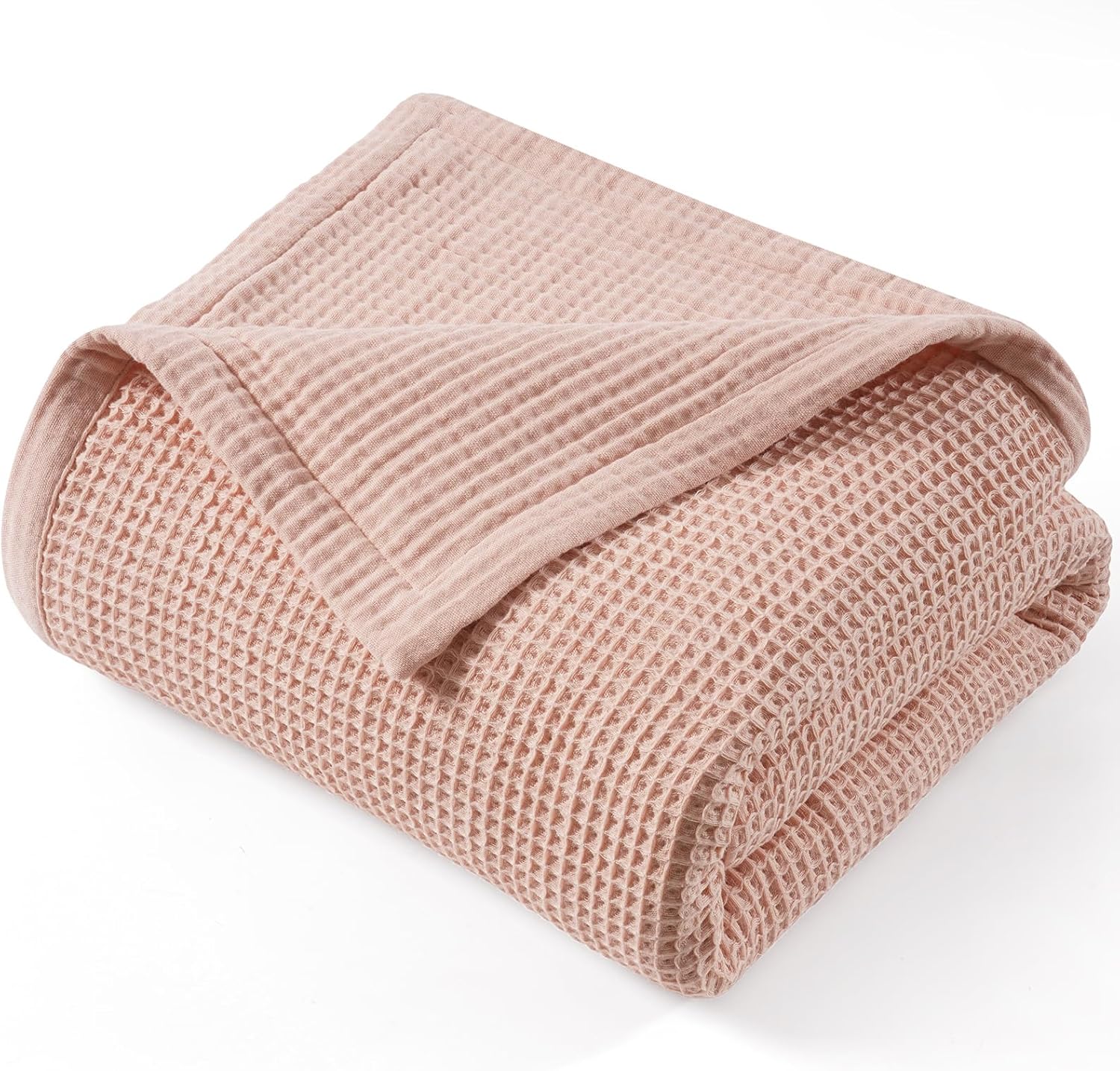 PHF Reversible Waffle & Muslin Blanket 100% Cotton 400GSM Queen Size 90″ x 90″, Breathable Lightweight and Soft, Luxury Aesthetic Waffle Gauze Blanket for Home Decor, Ideal Gift, Rose Smoke