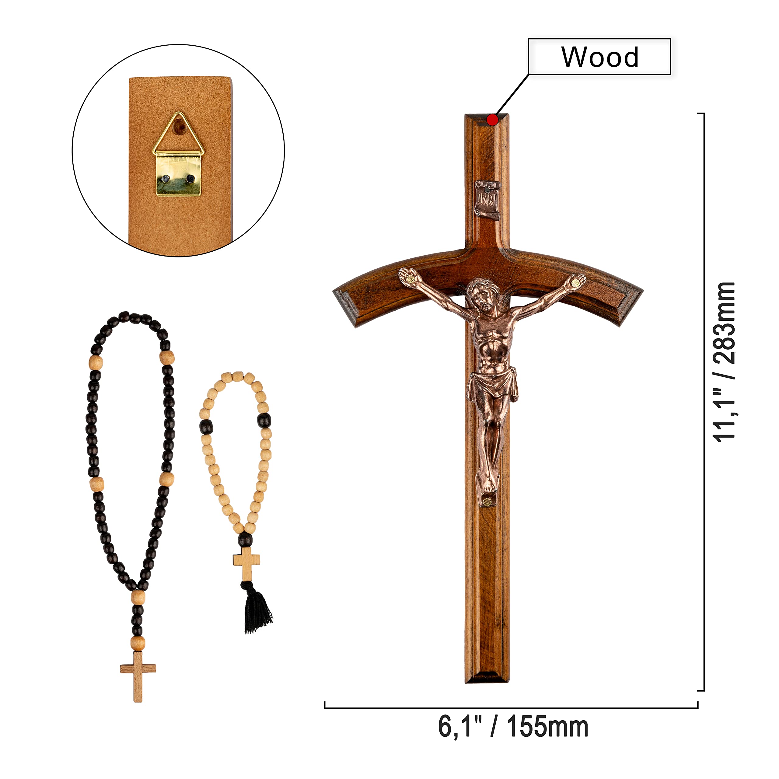 Woodvio - Croce da Parete in Legno Fatta a Mano, Croce del Papa, Crocifisso Cattolico