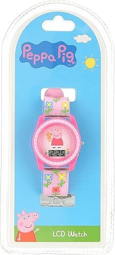 Miniatura 4 de Peppa Pig - Reloj digital LCD para niños, correa floral rosa, pantalla de fácil lectura, divertido diseño de personajes de dibujos animados, ajuste