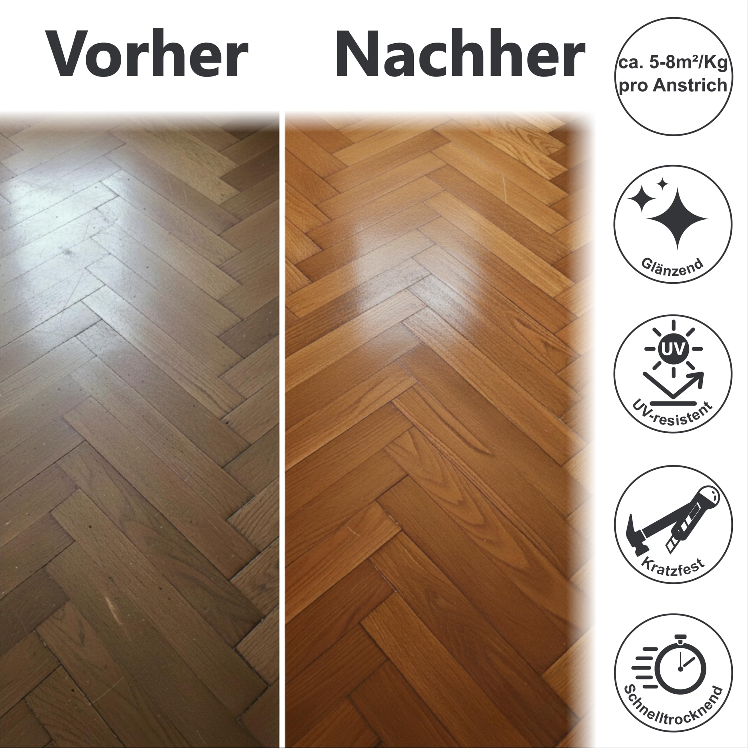 WO-WE 2K PU Klarlack Glänzend Holz Parkettlack Treppenlack Farblos 7,5kg