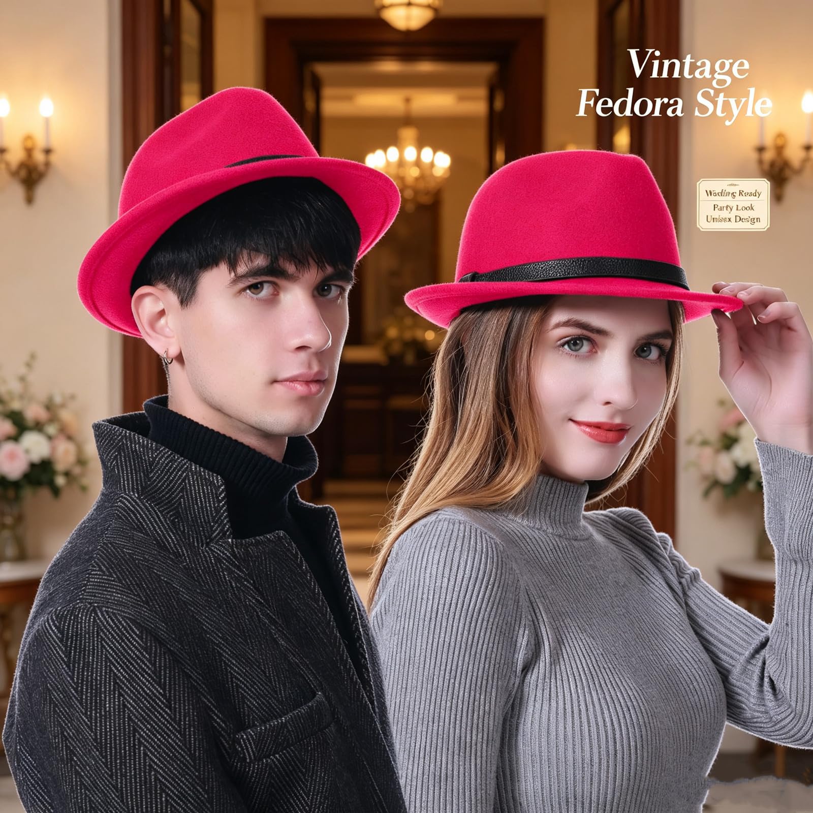 HEYANN Fedora Hut Mode Filz Hüte für Herren Damen Wollfilz Herrenhut Jazz Cap Kurzer Krempe Trilby Hut mit Eleganter Panama Hut Damen Gentlemans
