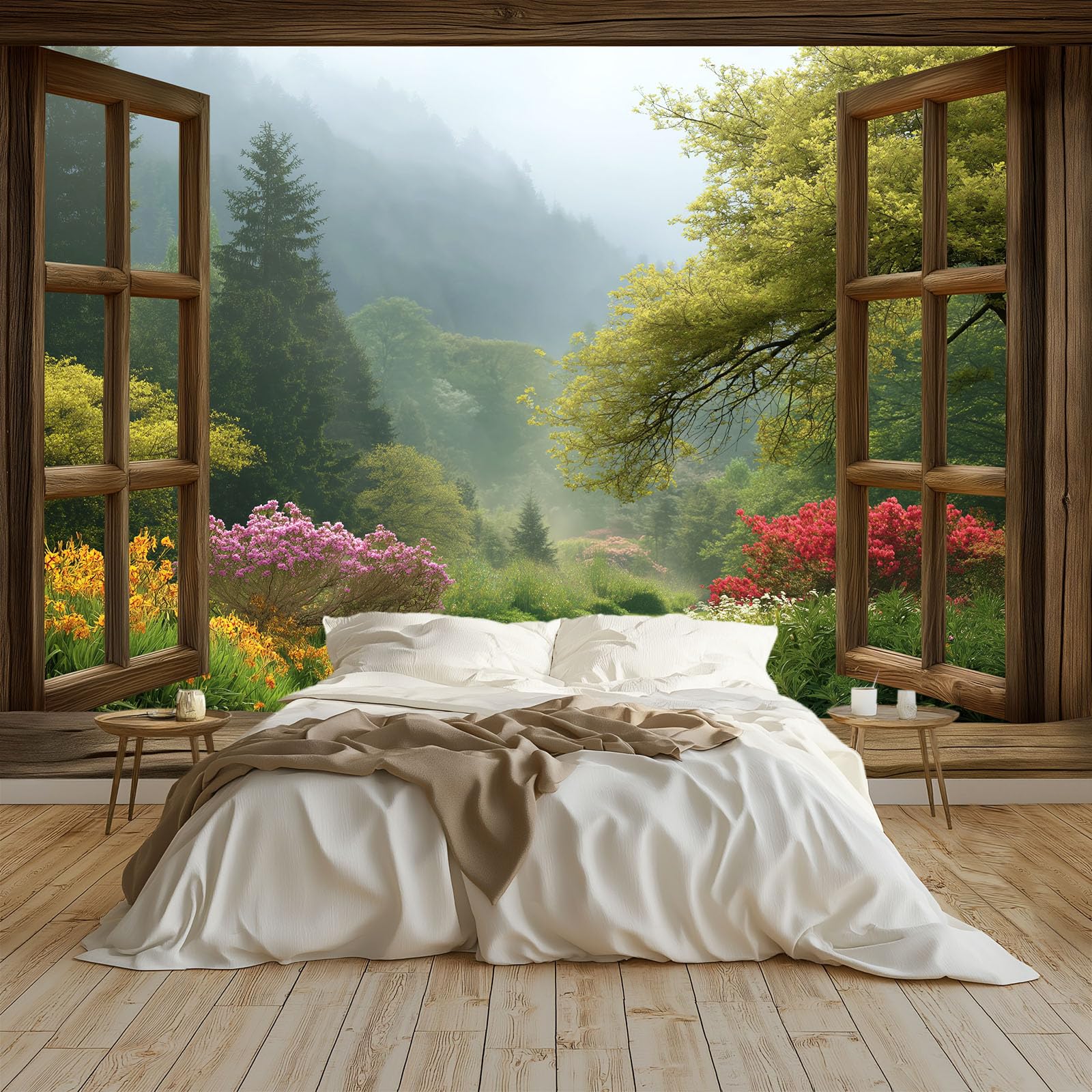 Générique 200 x 140 cm Carta da parati murale Panoramica Verde Carta da parati fotografica non tessuta - Rivestimento murale decorazione soggiorno per camera da letto - Effetto 3D - Finestre paesaggio